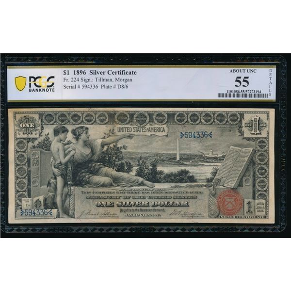 1896 $1 Educational Silver Certificate PCGS 55