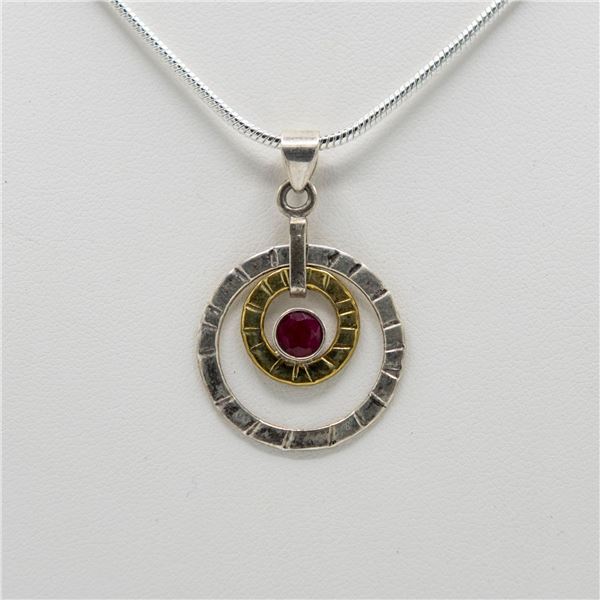 Outstanding 1 Ct Sterling Silver Ruby Pendant