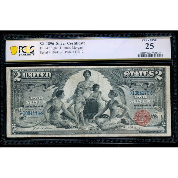 1896 $2 Educational Silver Certificate PCGS 25