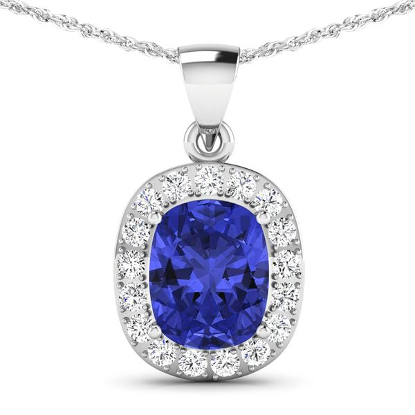 14KT White Gold 3.1ctw Tanzanite and Diamond Pendant