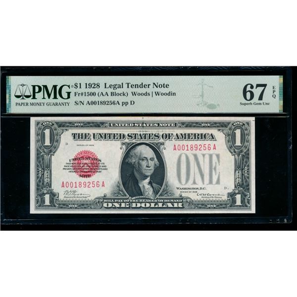 1928 $1 Legal Tender Note PMG 67EPQ