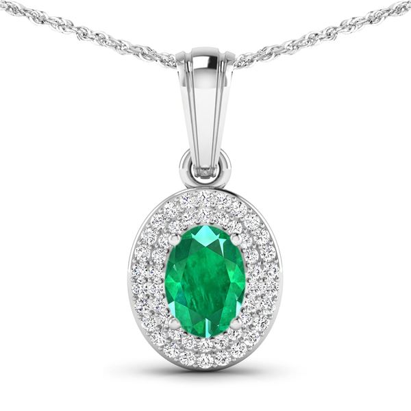 14KT White Gold 0.56ctw Zambian Emerald and Diamond Pendant