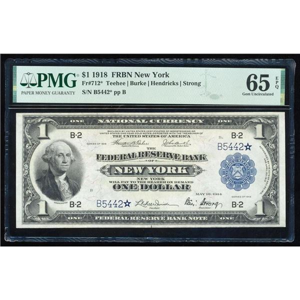 1918 $1 STAR Note New York FRBN PMG 65EPQ