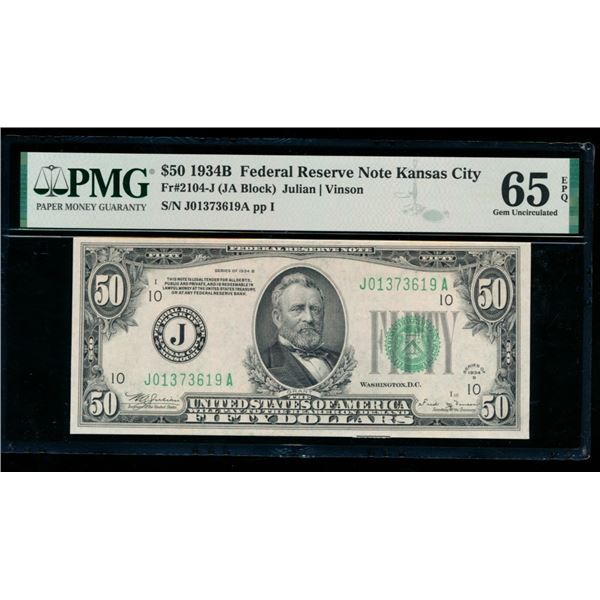 1934B $50 Kansas City FRN PMG 65EPQ