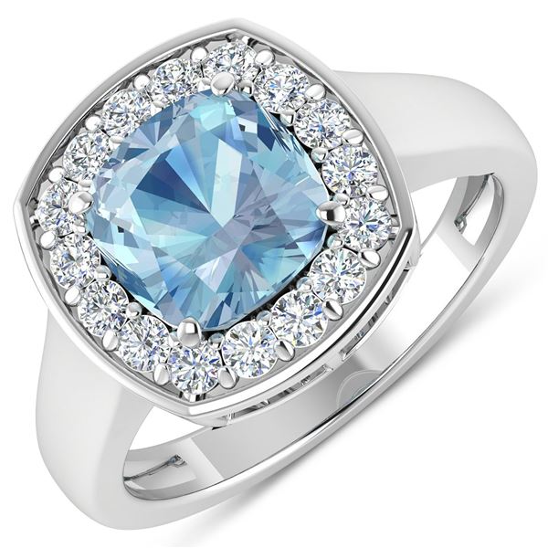 14KT White Gold 1.48ct Aquamarine and Diamond Ring