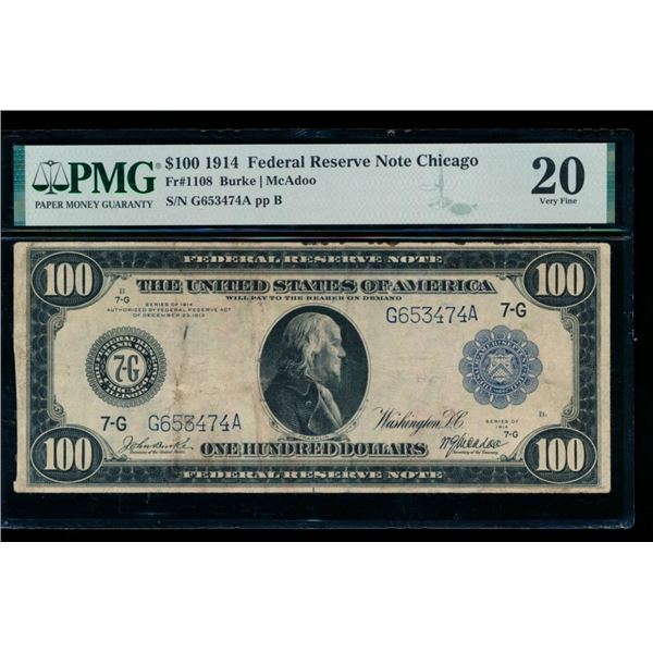 1914 $100 Chicago FRN PMG 20