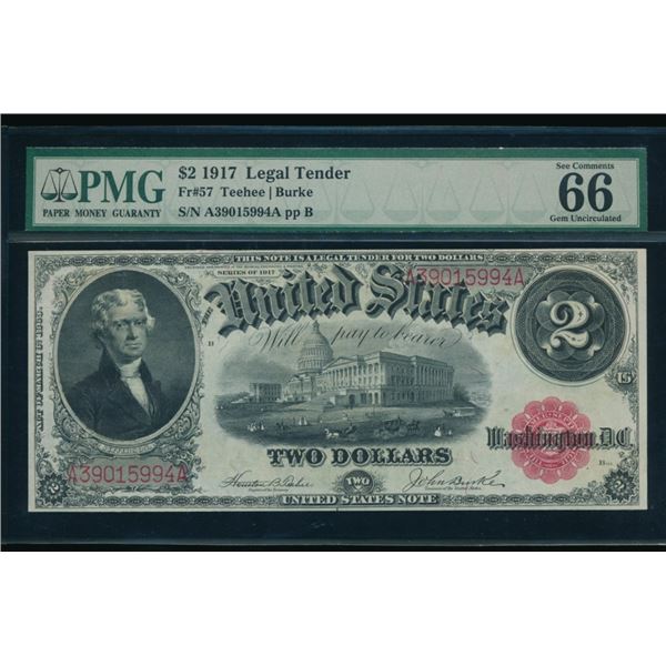 1917 $2 Legal Tender Note PMG 66