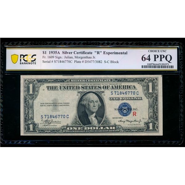 1935A $1 Experimental S Silver Certificate PCGS 64PPQ