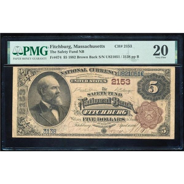 1882 $5 Fitchburg MA National PMG 20