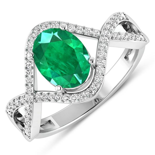 14KT White Gold 1ctw Zambian Emerald and Diamond Ring