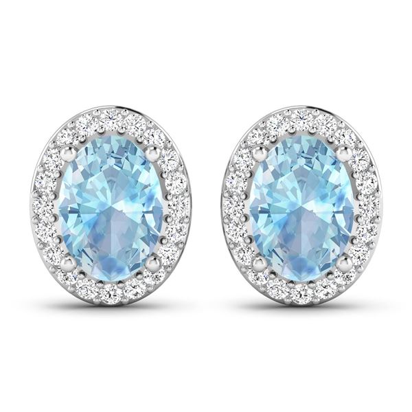 14KT White Gold 1.02ctw Aquamarine and Diamond Earrings