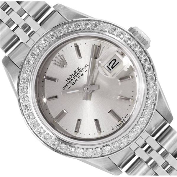 Rolex Ladies Stainless Steel Diamond Bezel Date Watch