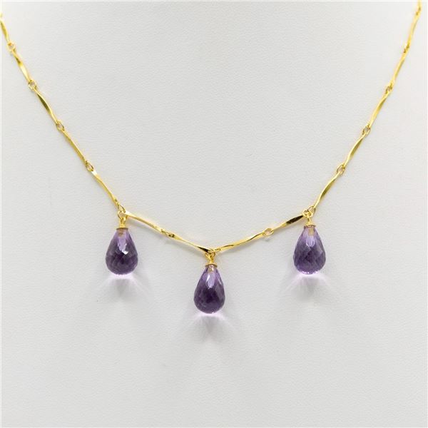 Natural Certified Amethyst 14KT Gold Plated Necklace