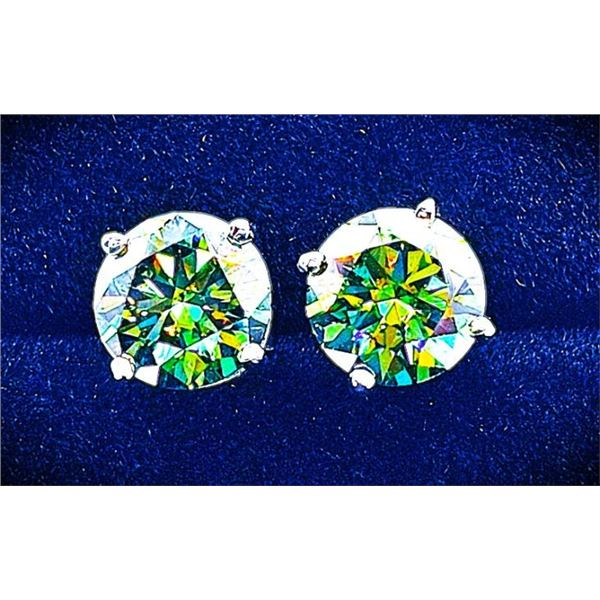 Sparkling 4 Ct VVs1 Emerald Green Fire Moissanite Earrings