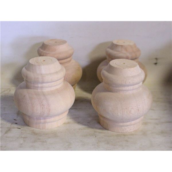 SOLID WOOD ROUND 4" BUN FOOT FURNITURE LEGS (4)