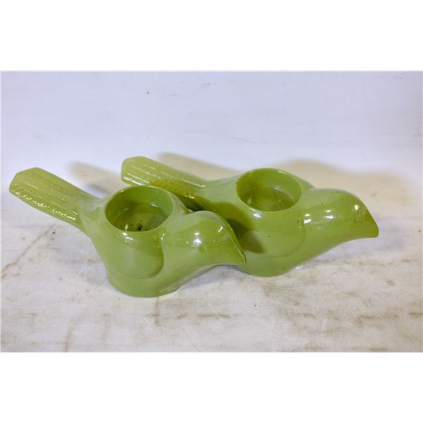2 GREEN MATCHING TEA LIGHT CANDLE HOLDERS