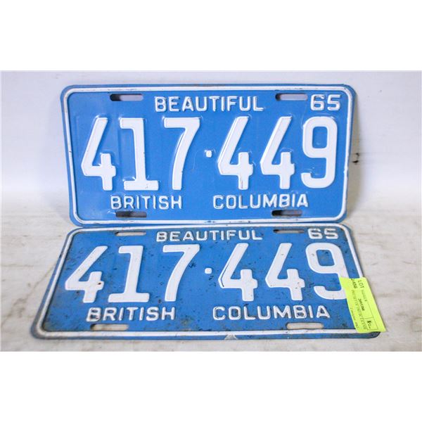 MATCHING SET OF 1965 BC LICENSE PLATES