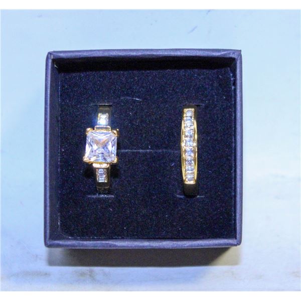 2PCS SET POINTED ROUND PURPLE STONE RINGS SZ8