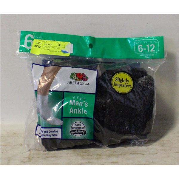 BLACK ANKLE SOCKS 6-12 SIZE 6-PACK FRUIT OF THE