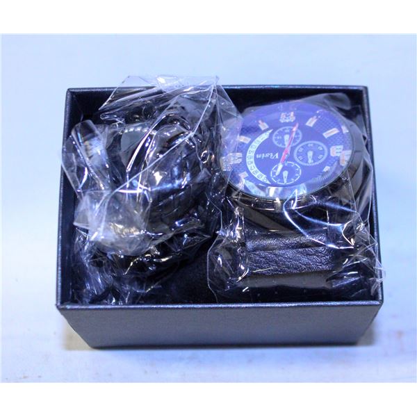 BLACK WATCH AND BRACELET (3) SET