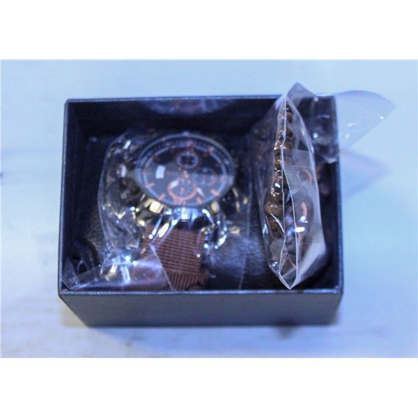 BROWN & COPPER WATCH AND BRACELET (3) SET