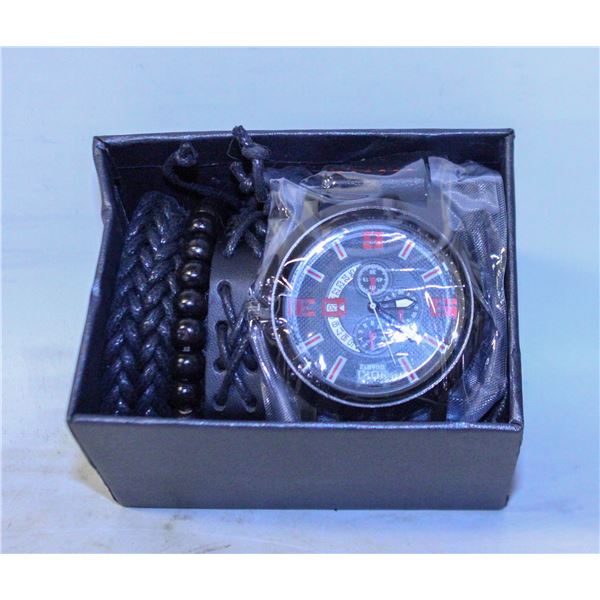 BLACK WATCH & BRACELETS (3) SET