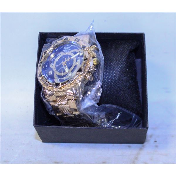 DIVERS STYLE GOLD & BLUE COLOURED WATCH