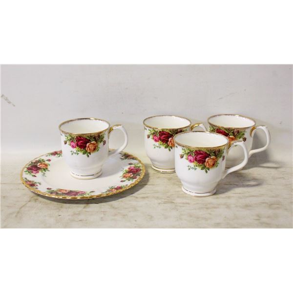 ROYAL ALBERT OLD COUNTRY ROSES 4 MUGS, PLATE