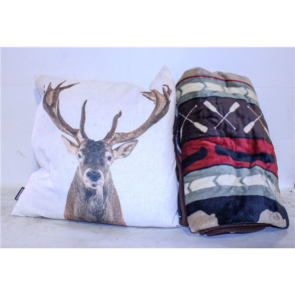 RENWIL DEER PILLOW & PLUSH COZY WRAP BLANKET WITH