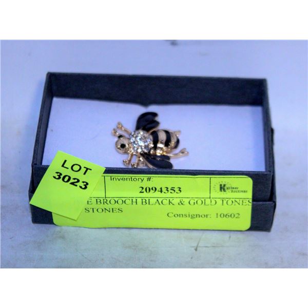 BEE BROOCH BLACK & GOLD TONES & STONES