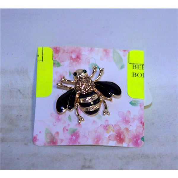 BEE BROOCH AMBER GEMSTONE BODY BLACK