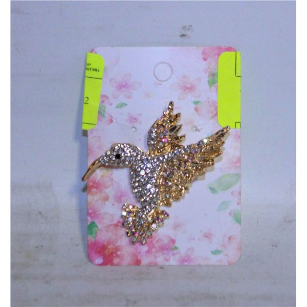 KINGFISHER BROOCH GOLDEN TONES & STONES