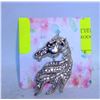 Image 1 : SILVER TONE HORSE HEAD BROOCH+STONES 2”