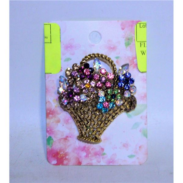 FLOWER BASKET BROOCH FILLED WITH