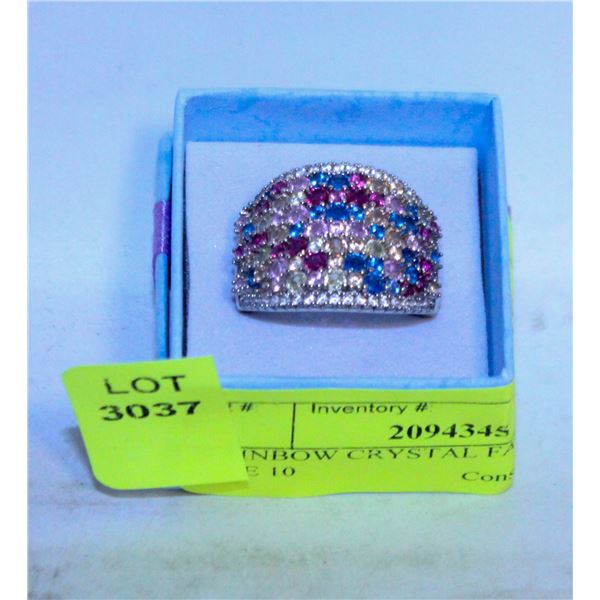 RAINBOW CRYSTAL FASHION RING SIZE 10