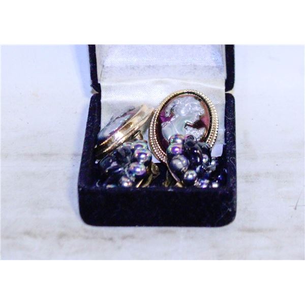 ESTATE CAMEO & AURORA VINTAGE EARRINGS IN BOX