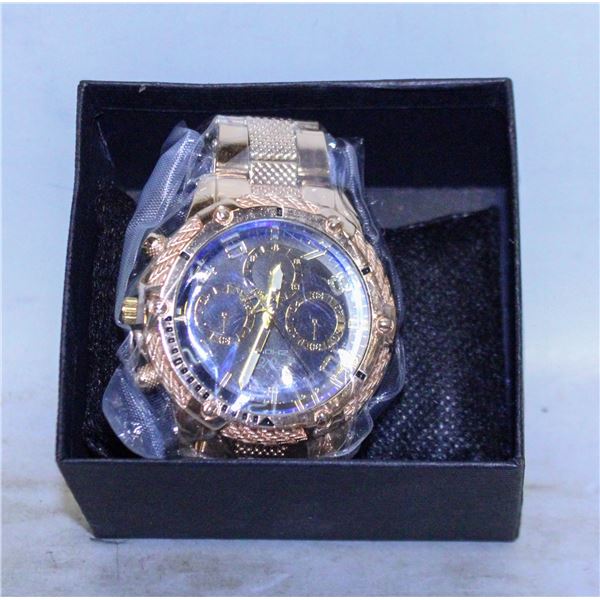 NAUTICAL STYLE BLACK & GOLD COLOURED WATCH