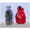 Image 1 : ESTATE VINTAGE MILK BOTTLE OF MARBLES+LEATHER BAG