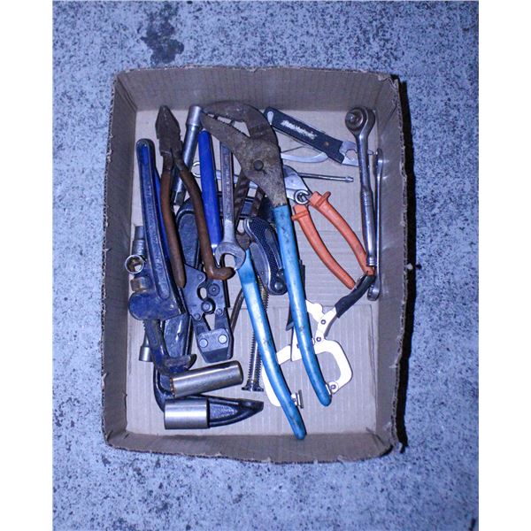 FLAT OF ASSRTED PLIERS AND WRENCHES