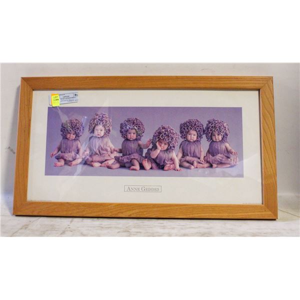 VINTAGE ANNE GEDDES PRINT PURPLE CATERBURY BELLS