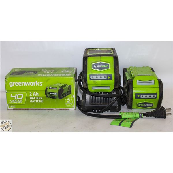 3 GREENWORKS 40V BATTERIES W CHARGER
