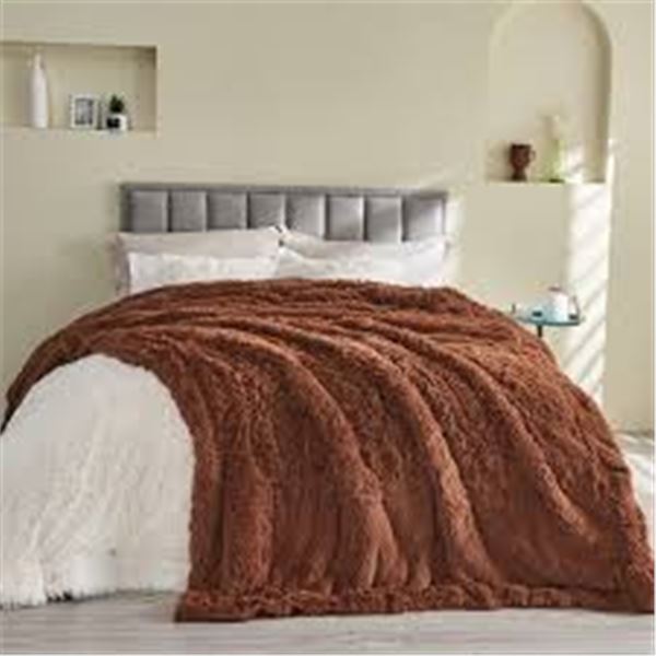 NEW GONAAP FAUX FUR THROW BLANKET BROWN QUEEN
