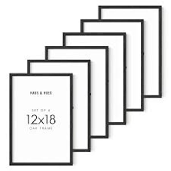 BRAND NEW BLACK SET OF 6 PICTURE FRAMES 12 X 18"