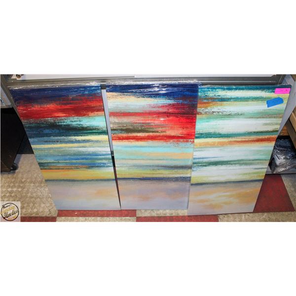 NEW BLUE & RED WALL ART 3PCS 32 X 16"