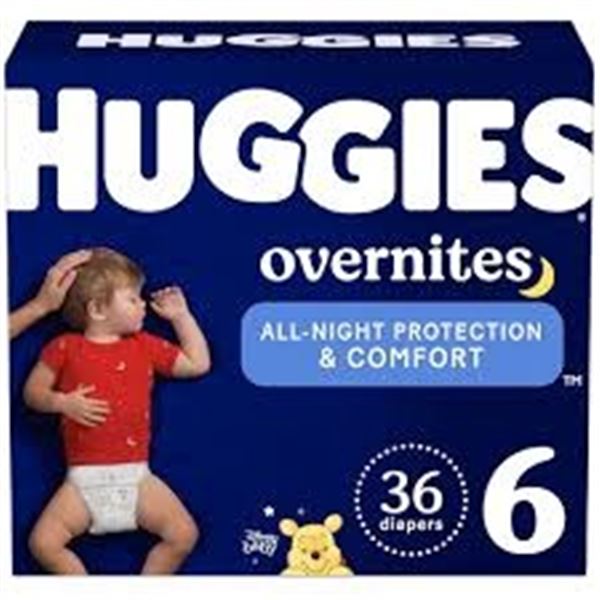 NEW 36 DIAPERS HUGGIES OVERNITES SIZE 6