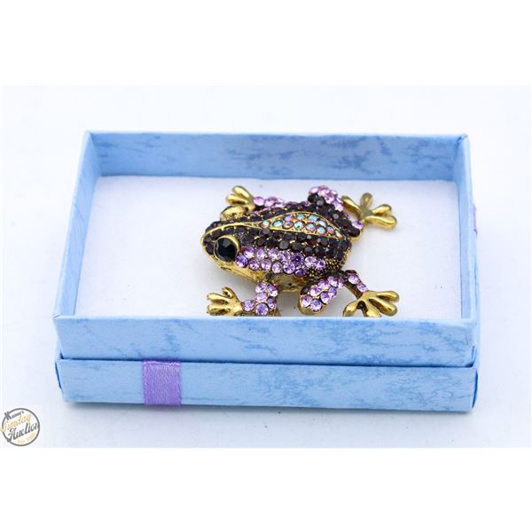 1.9”X2” PURPLE & BLACK RHINESTONES FROG BROOCH