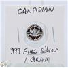 Image 1 : #3183-CANADIAN .999 FINE SILVER 1 GRAM WITH