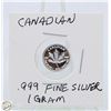 Image 1 : #3184-CANADIAN .999 FINE SILVER 1 GRAM WITH