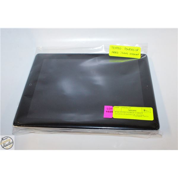 IPAD WITH CHARGE CABLES TESTED, TESTED