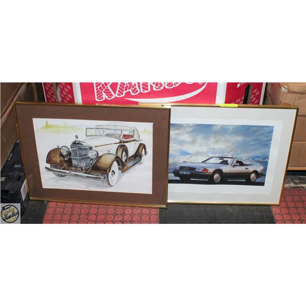2 LARGE BRASS FRAMED CLASSIC CAR PRINT